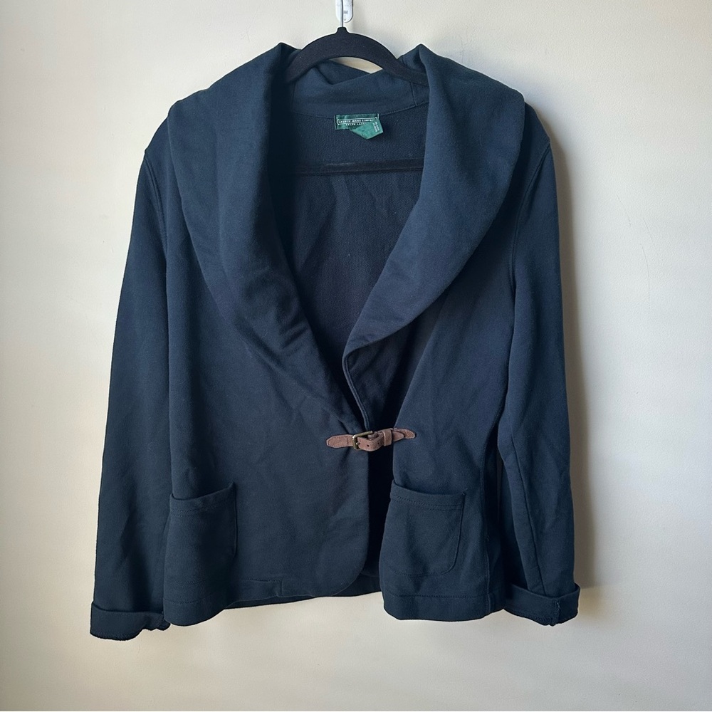 Lauren Jeans. Co Ralph Lauren Sz M Women's Wrap Knit Jacket Navy Pockets Cotton